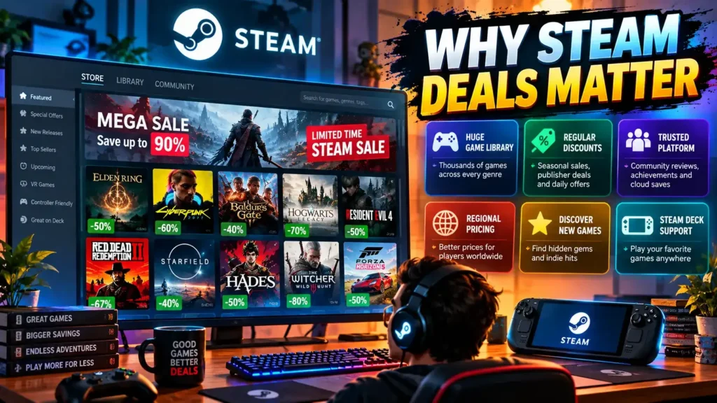 Steam game library showing discounted PC games